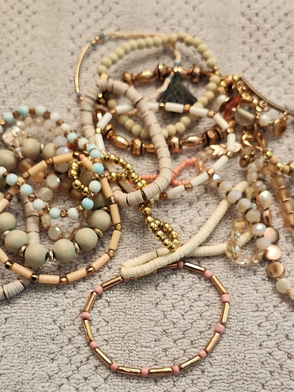 Mixed LotStackable Beaded Stretch Bracelet Set - Neutral & Pastel Colors 0199